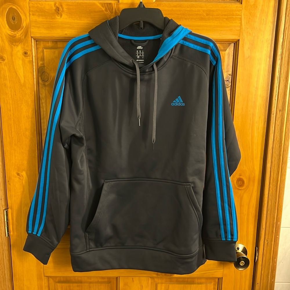Adidas Men’s M Charcol/Electric Blue hoodie.  Climawarm